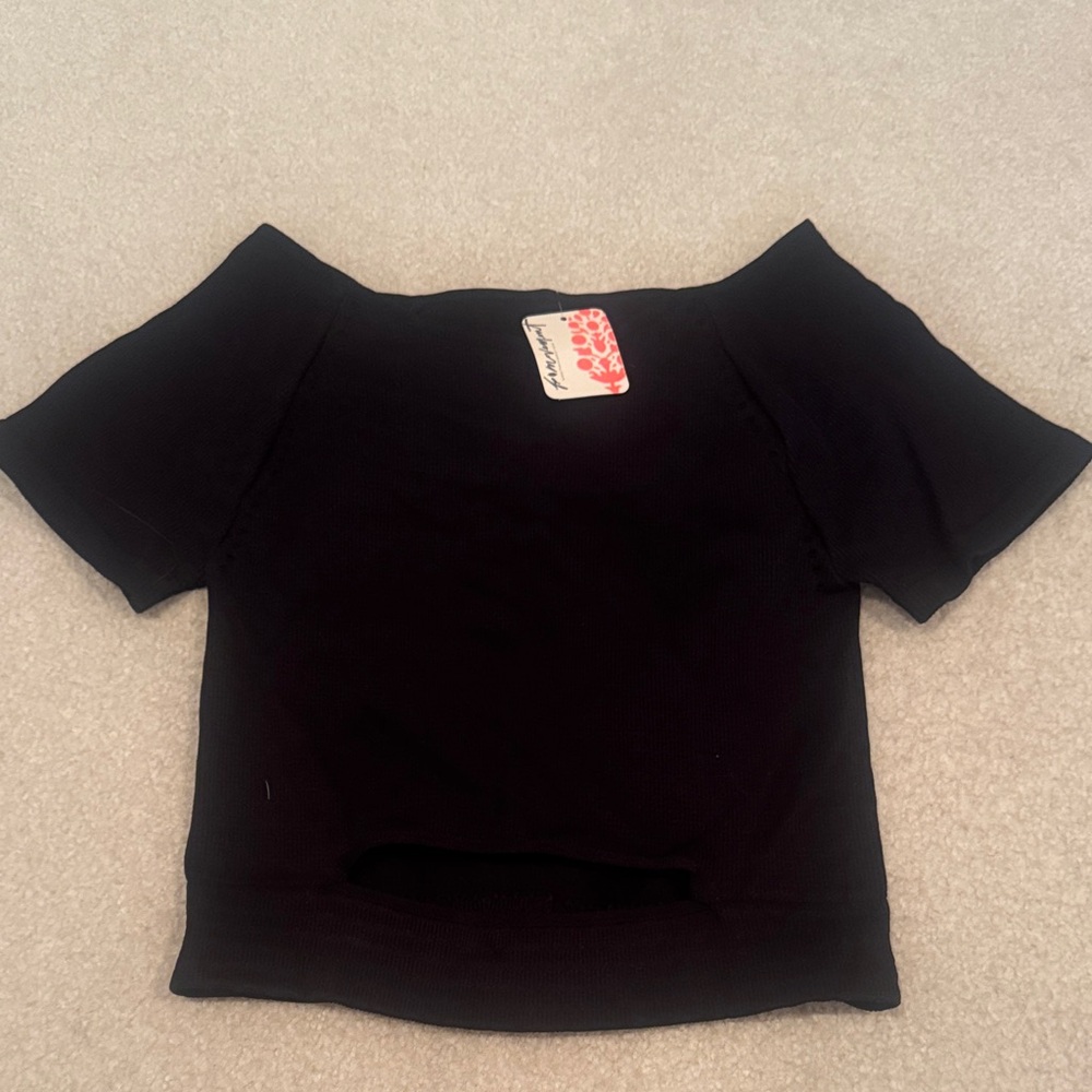 FP Movement by Free People Black Short Sleeve Square Neck Crop Top